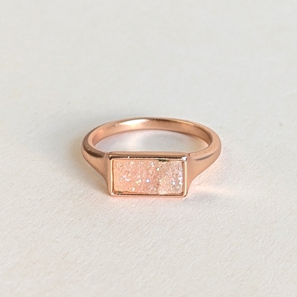 Kendra Scott Glenna Drusy Ring Rose Gold Rectangular Pink Iridescent Drusy sz 8 - Picture 1 of 11